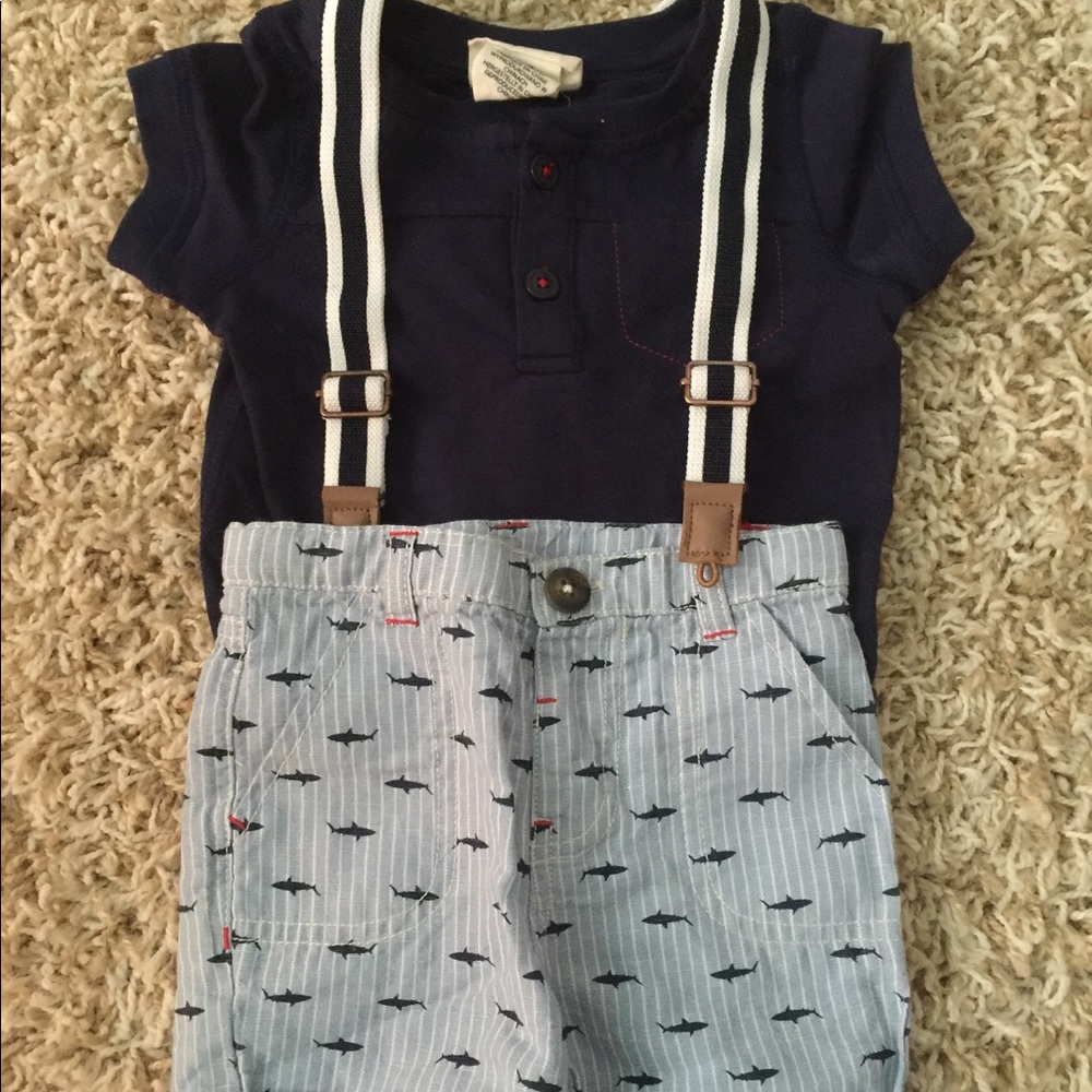 Rorie Whelan Blue Polo Suspenders Striped Shorts